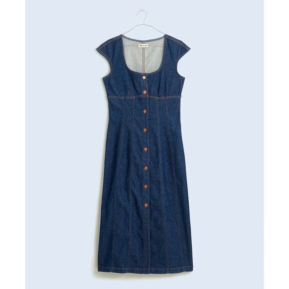 Madewell Blue Denim Midi Dress - Picture 1 of 8